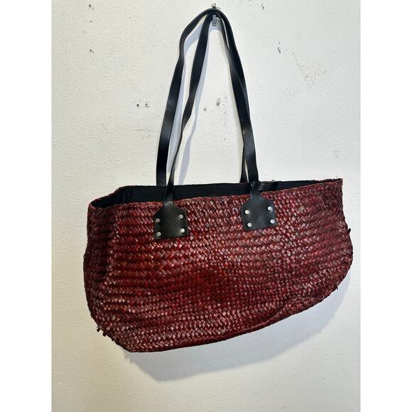 ALLSAINTS Women's Red Straw No Closure Open Zipper Pockets Mosley Straw Tote Bag - Picture 2 of 10